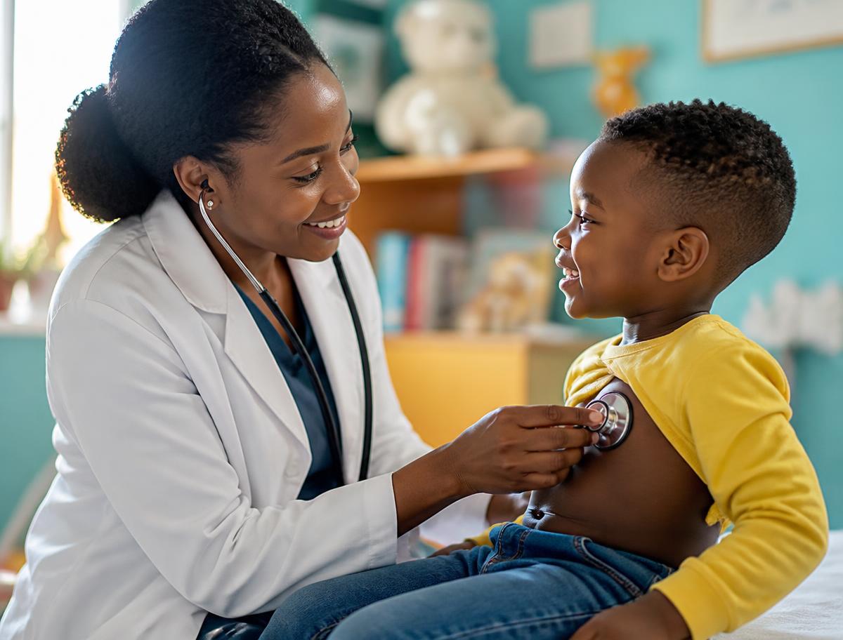 Paediatrician examining a young child